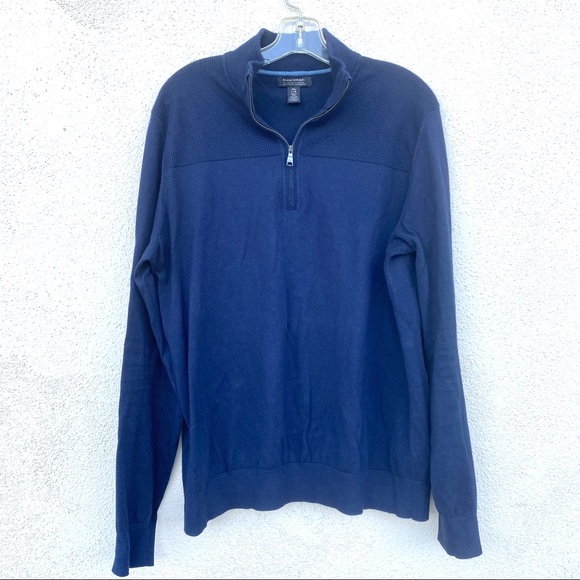 BANANA REPUBLIC men’s pullover sweater cotton cashmere navy blue knit popover L - Picture 3 of 9